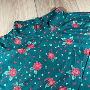 Vintage NutCracker Christmas Poinsettia Mock Neck Top Green Plus Size 2X Holiday